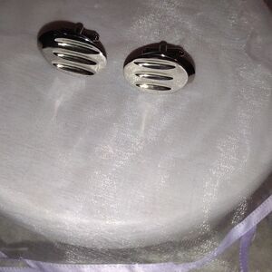 VINTAGE Silver Oval Striped Cufflinks